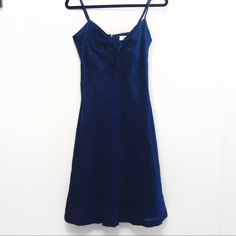 Blue Midi Picnic Dress with Bow Front